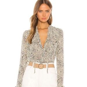 Free People Boho Lela Tie Neck Blouse Semi Sheer